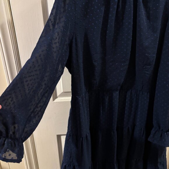 R & K Originals Women's Navy Blue Polka Dot Babydoll Dress ~ Size: 16 - Picture 2 of 4